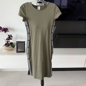 No Boundaries Olive Mini Dress with Black and White Stripes